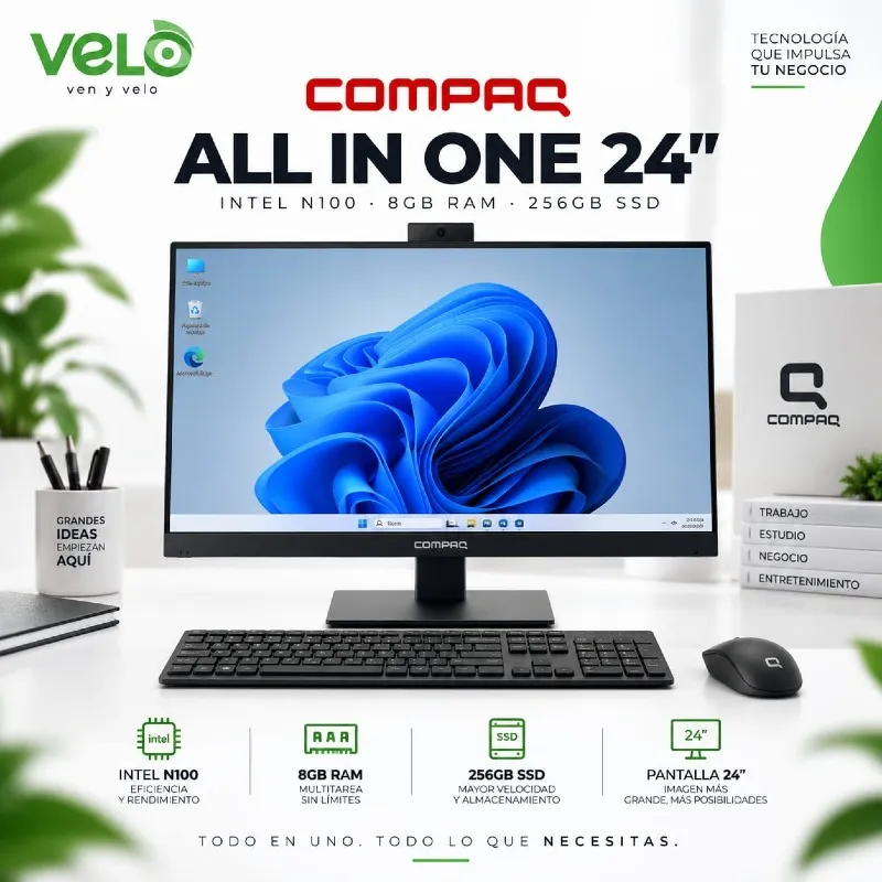 ALL ONE TODO EN 1 COMPUTADORA AIO 24 PULG N100 8GB RAM 256 GB SSD QA24N1GW8256 COMPAQ